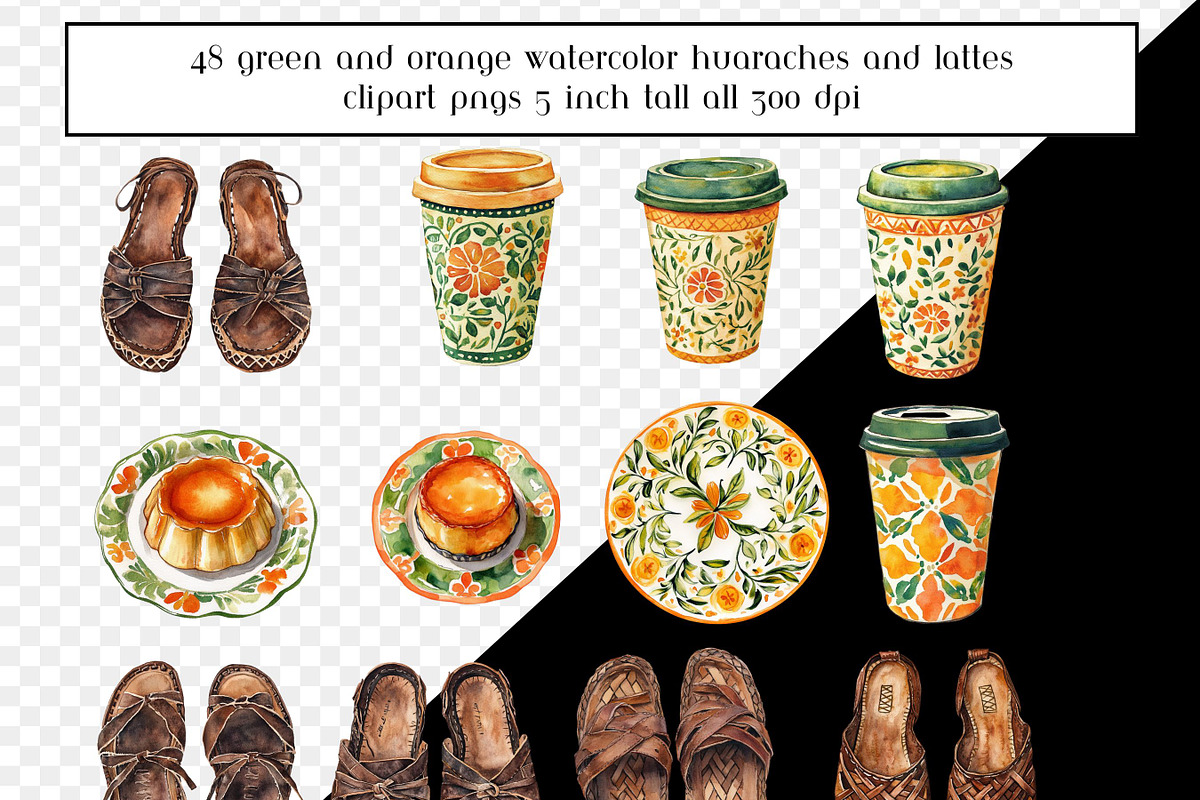 Green & Orange Watercolor Huaraches, a Graphic by AllTheKewtClipart (Photo 4 of 5)