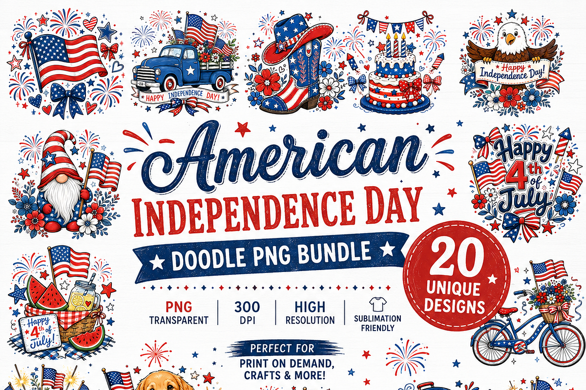 America independence day doodle PNG, a Decorative Illustration by HeavensStar (Photo 1 of 10)