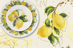 Lemons Sunny Watercolor Clipart