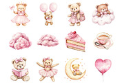 Watercolor Pink Teddy Bear Clipart, a Seasonal Illustration by Design Market (Thumbnail 3 of 4)