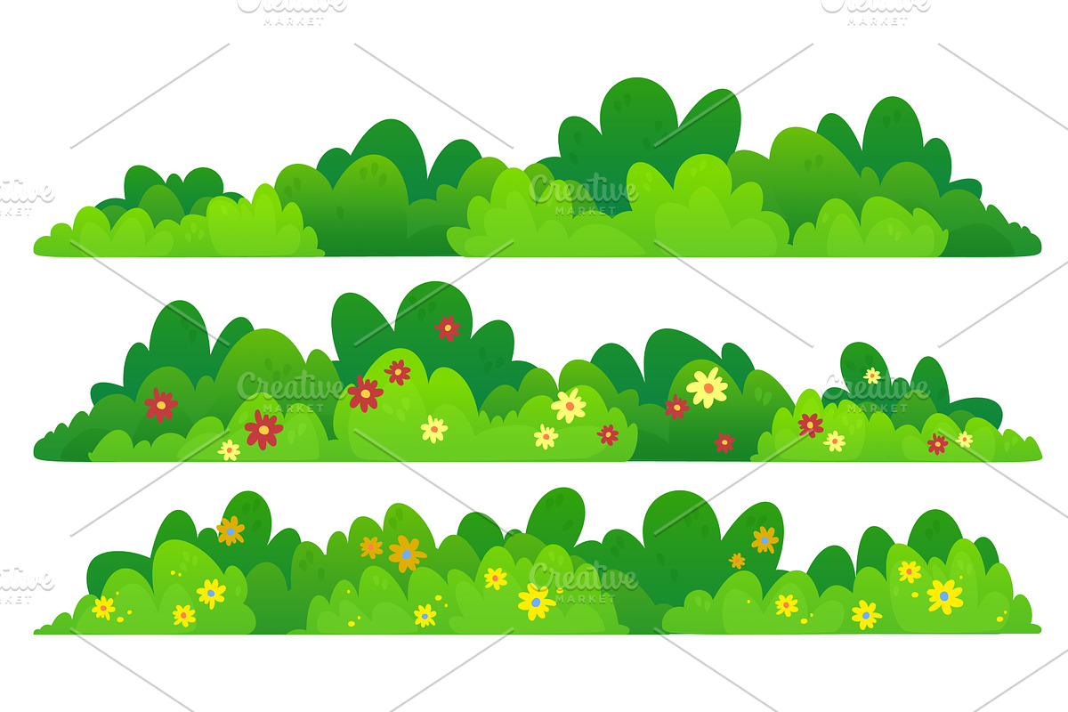 Green bush border with flowers, an Object Illustration by art PVP - market