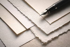 Fountain pen resting on textured pap, a Photo by Dvoevnore photos