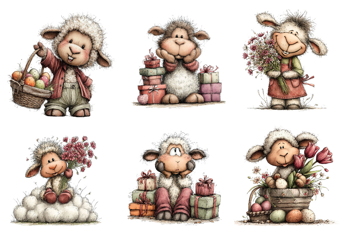 Whimsical Easter Sheep Clipart, an Illustration by CreationArt (Photo 5 of 6)