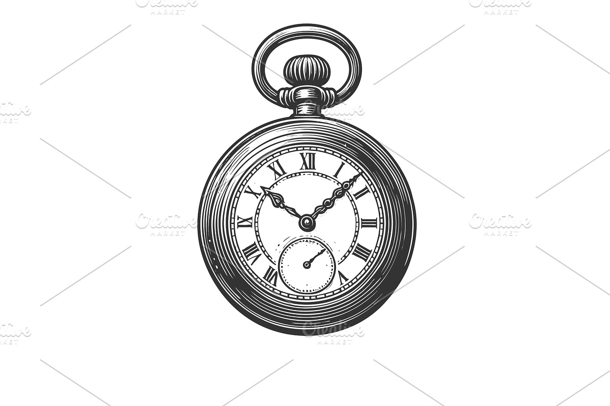 pocket watch engraving with roman, an Illustration by AlexArt