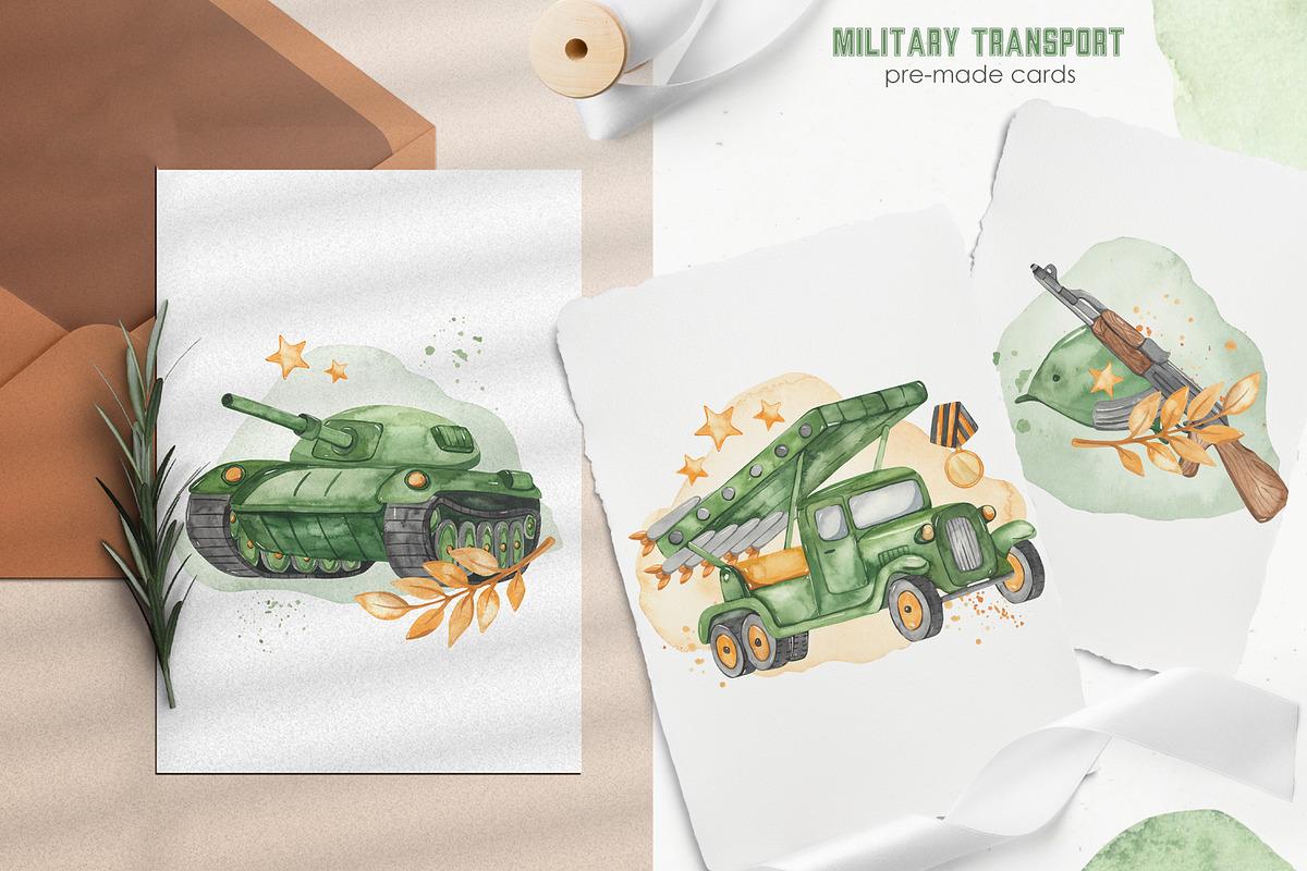 Military transport watercolor, a Transportation Illustration by Marina Ermakova (Photo 4 of 9)