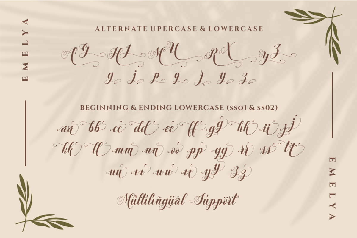 Emelya - Elegant Calligraphy Font, a Script Font by Idea Studio (Photo 9 of 11)