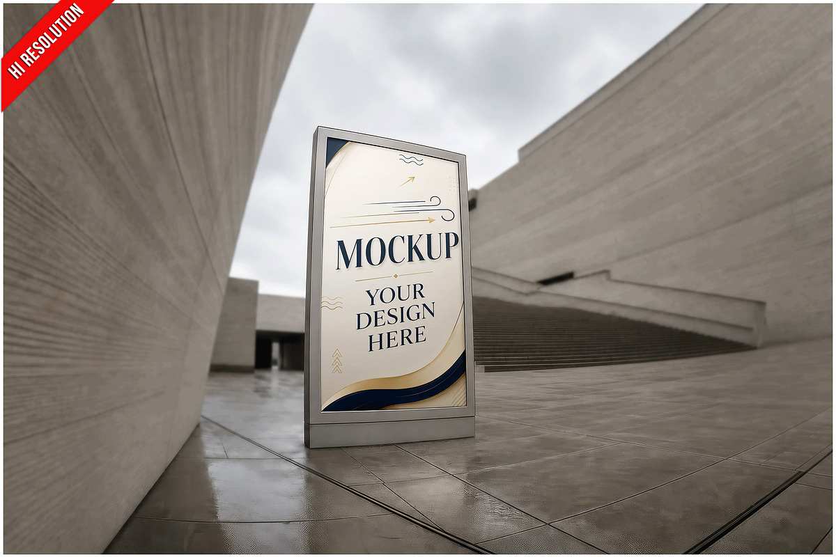 Poster Brutalist Plaza Fisheye M PSD, an Advertising Mockup by Bruno's Shop (Photo 1 of 3)