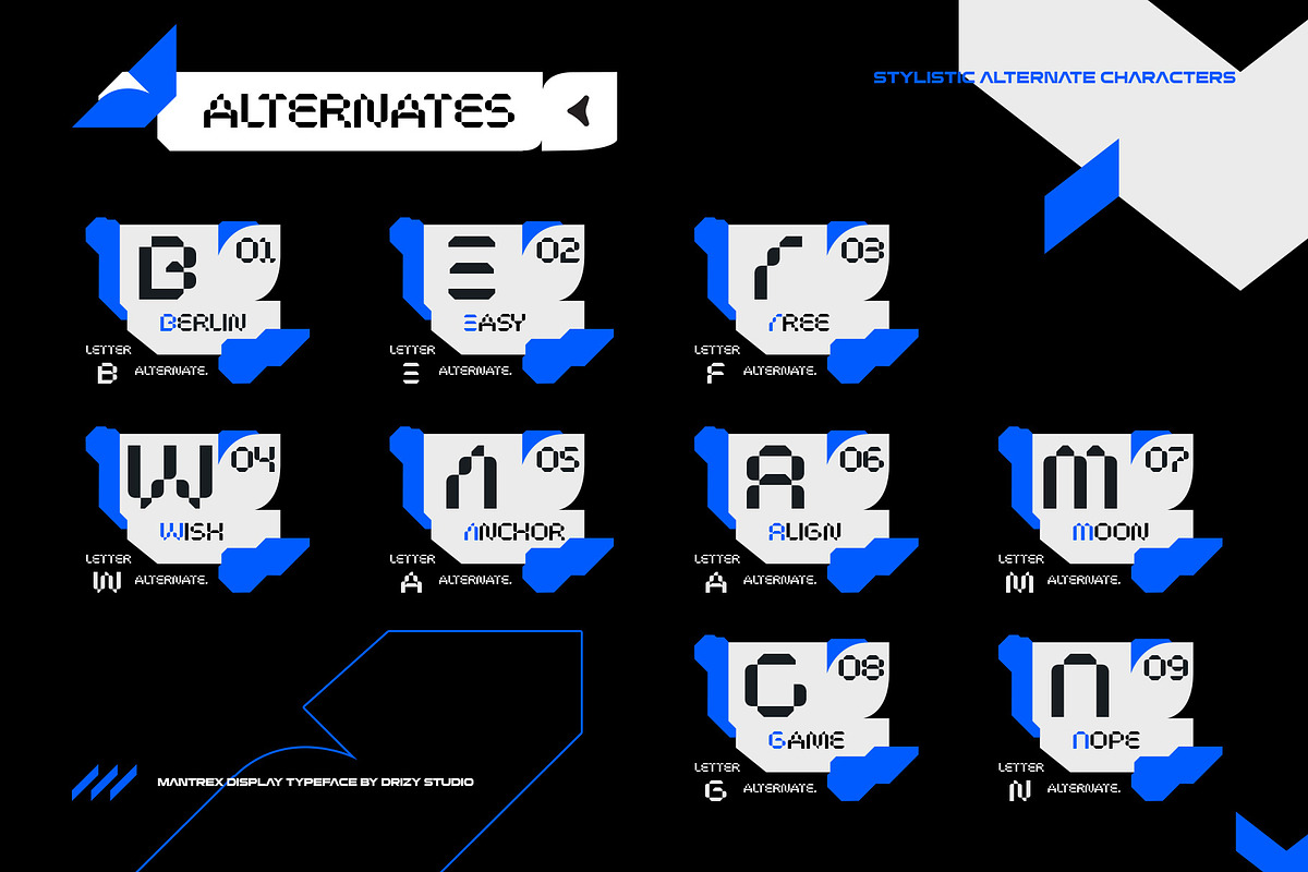 Mantrex - Futuristic Display Font, a Sans Serif Font by Drizy (Photo 5 of 10)