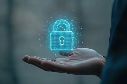 Businessman hand showing digital padlock icon symbol, a Technology Photo by AlyaAnd