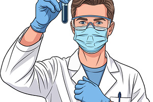 Scientist with a Mask Holding a Test, a Photo by angellodeco
