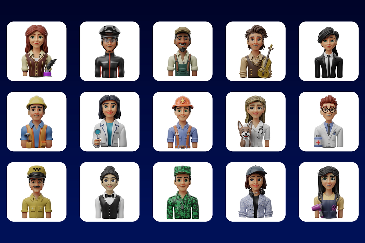 3D Character (Professions) Icon Set, a Characters & Person 3D Model by Flat Icons (Photo 7 of 8)