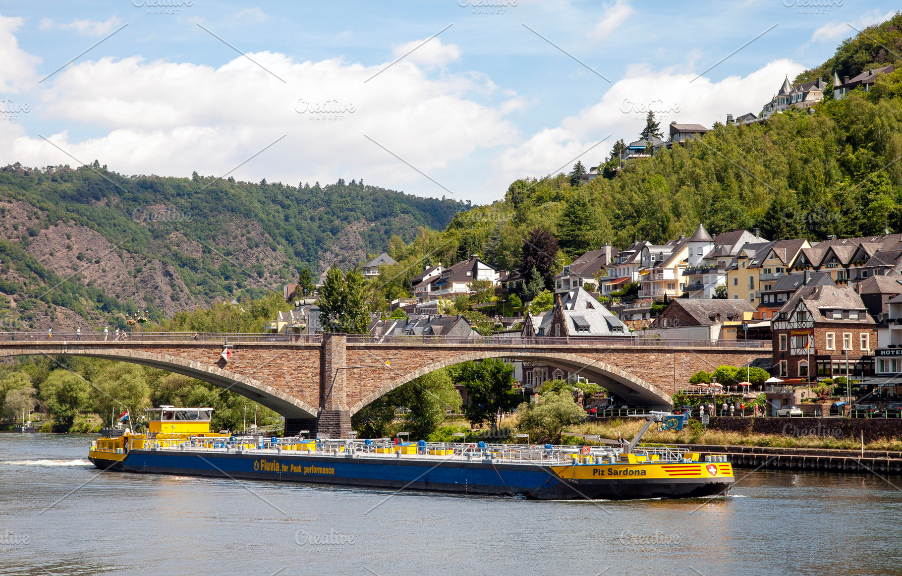 Barge sails on the Rhine river, a Transportation Photo by BOOCYS