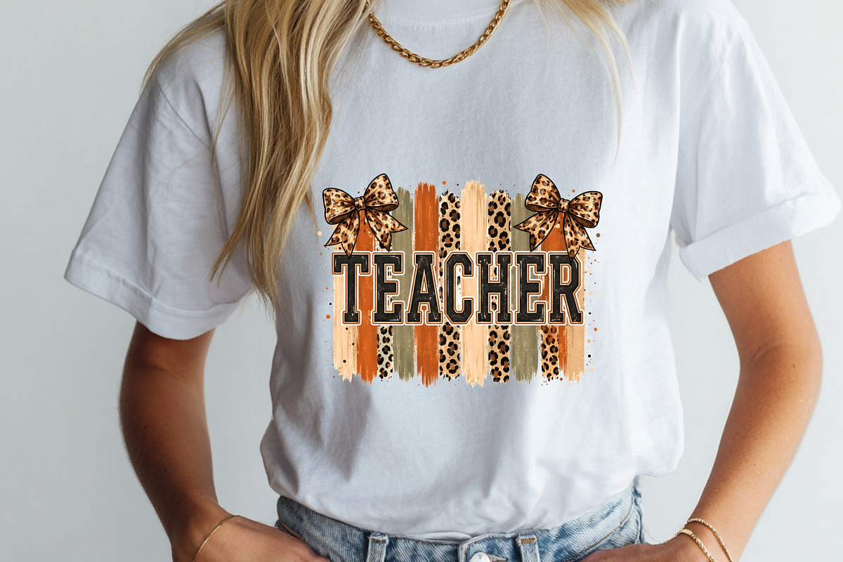 Teacher PNG Shirt School Leopard Bow, a Decorative Illustration by SugarCloudStudioArt (Photo 3 of 6)