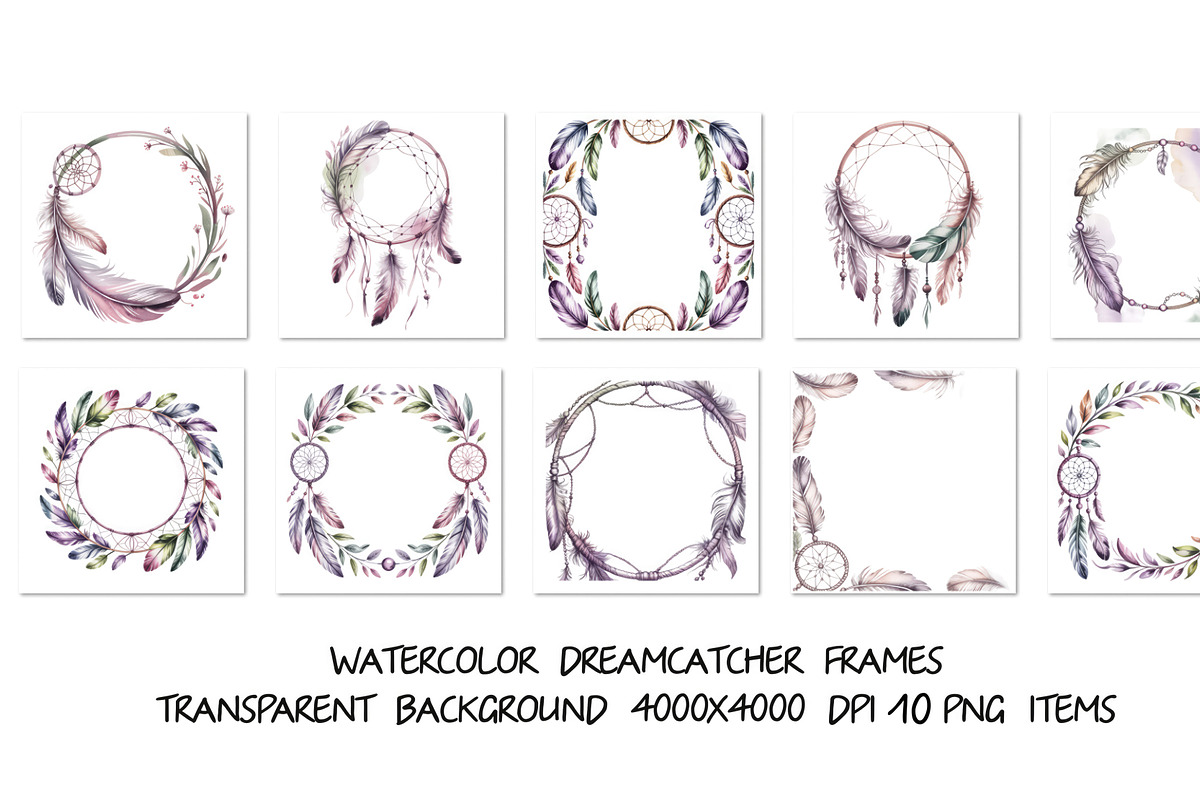 Watercolor Dreamcatchers Frames, a Background Graphic by SketchArtStudio (Photo 1 of 3)