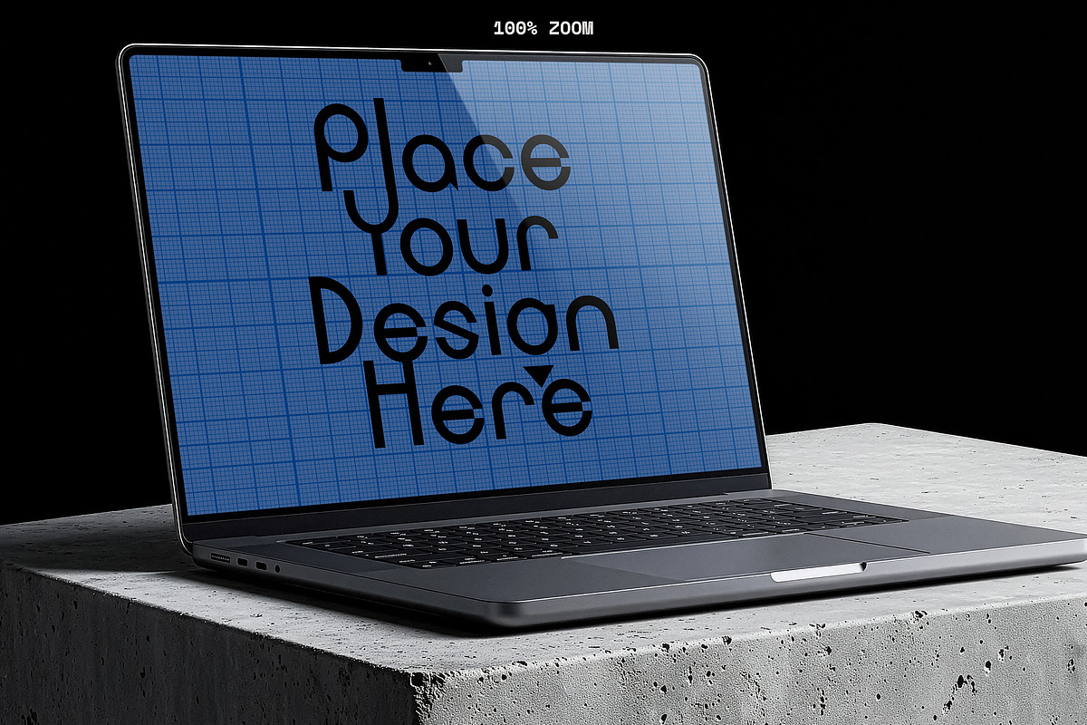 5 Laptop Mockups on Concrete Block, a Mac Mockup by smishura (Photo 9 of 11)