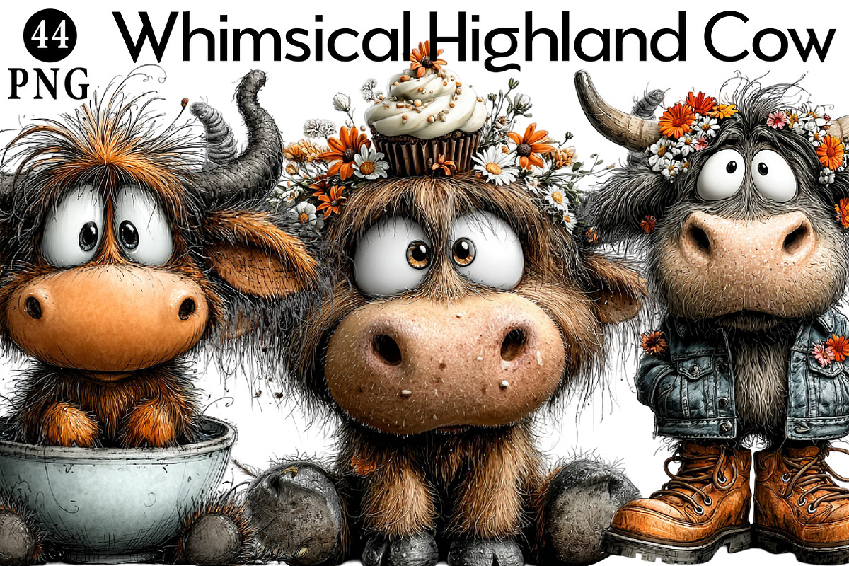 Whimsical Highland Cow Clipart, an Illustration by Daily.Designs (Photo 1 of 5)