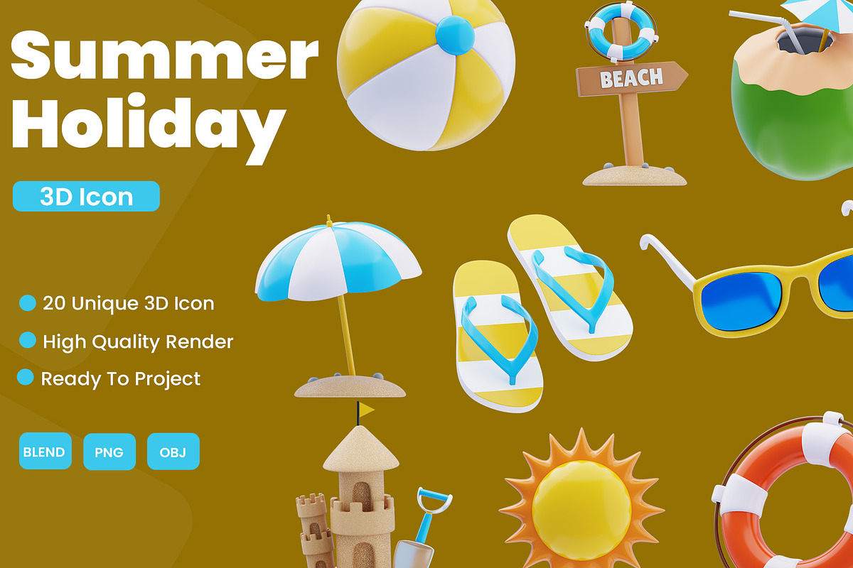 Summer Holiday 3D Icon Pack, a 3D by novia99design (Photo 1 of 6)