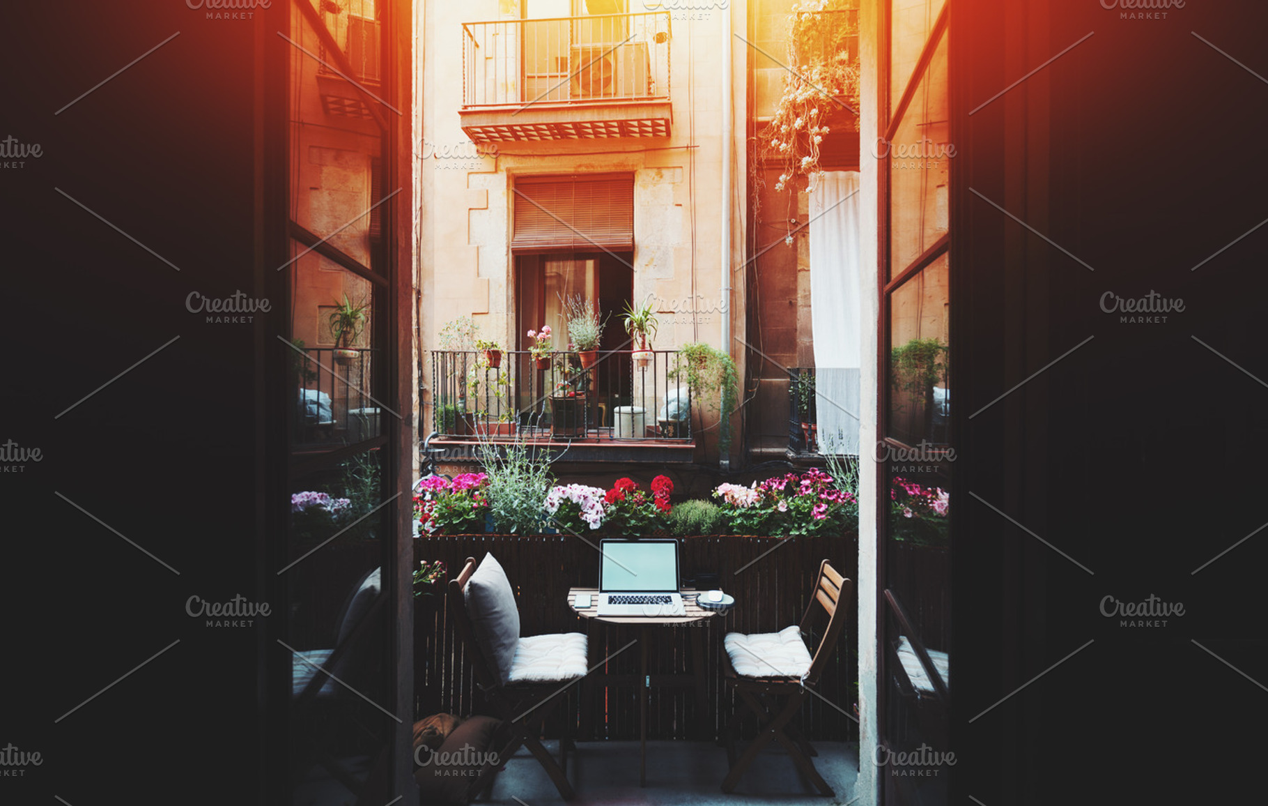 Workspace on balcony with laptop featuring blank, blogger, and business, a Business Photo by SkyNext