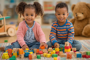 Two toddlers playing with colorful b, a Photo by Pixeness Studio
