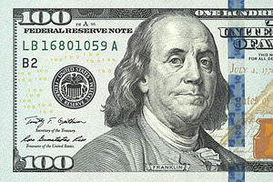 One hundred dollars bill detailed