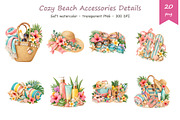 Watercolor Beach Accessories Clipart, a Decorative Illustration by BerryPieArt (Thumbnail 3 of 4)