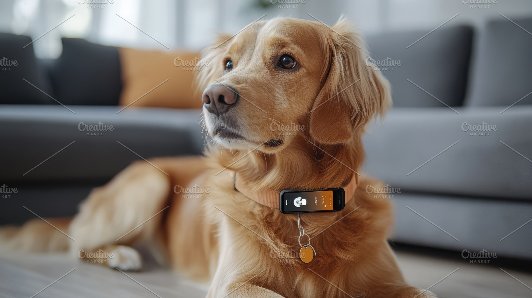 Golden retriever wearing a smart col, an Animal Photo by Pixeness Studio