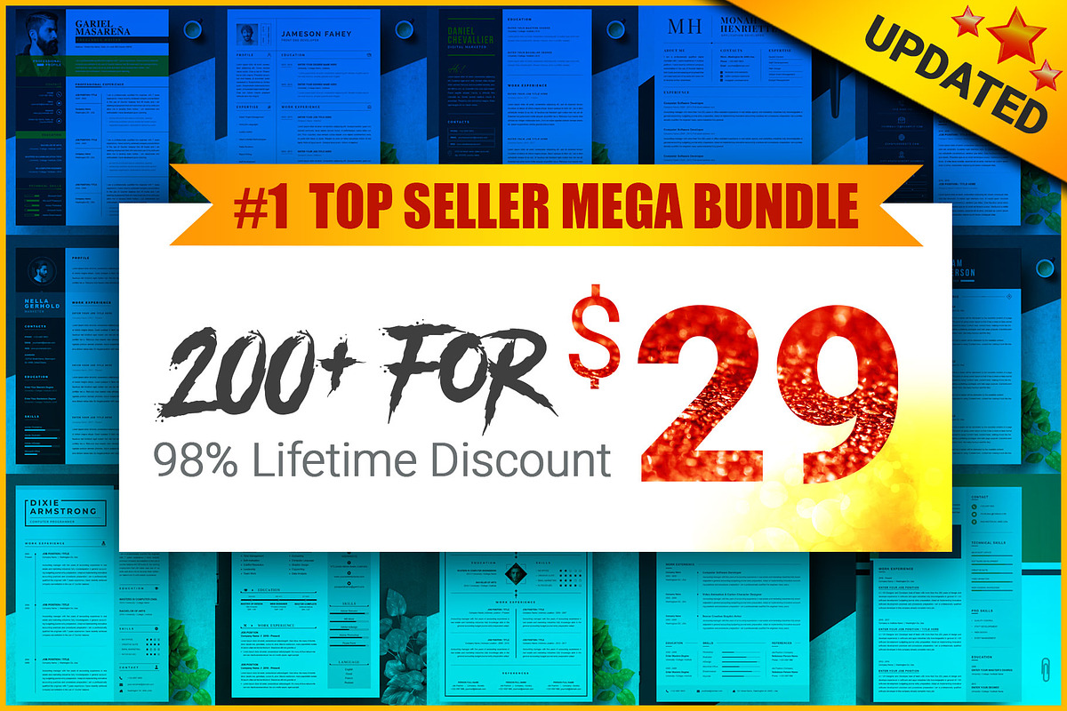 Resume/CV Bundle | 200+ for $29, a Resume Template by ResumeInventor (Photo 1 of 207)