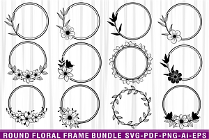 Round Floral Frame SVG & PNG Bundle