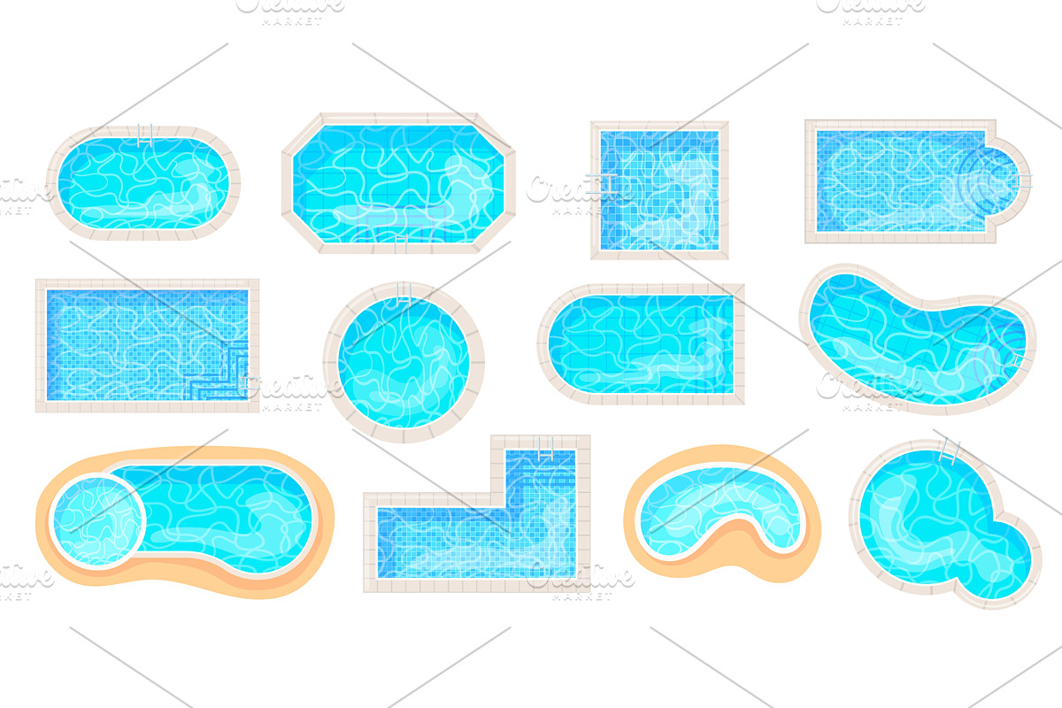 Cartoon pool top view. Swimming, an Illustration by Stock-Smart-Start
