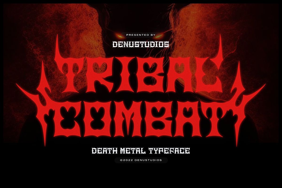 Tribal Combat | Death Metal Typeface, a Blackletter Font by Denustudios (Photo 1 of 12)