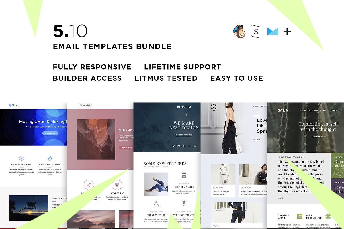 5 Email templates bundle X, an Email Template by ThemesCode