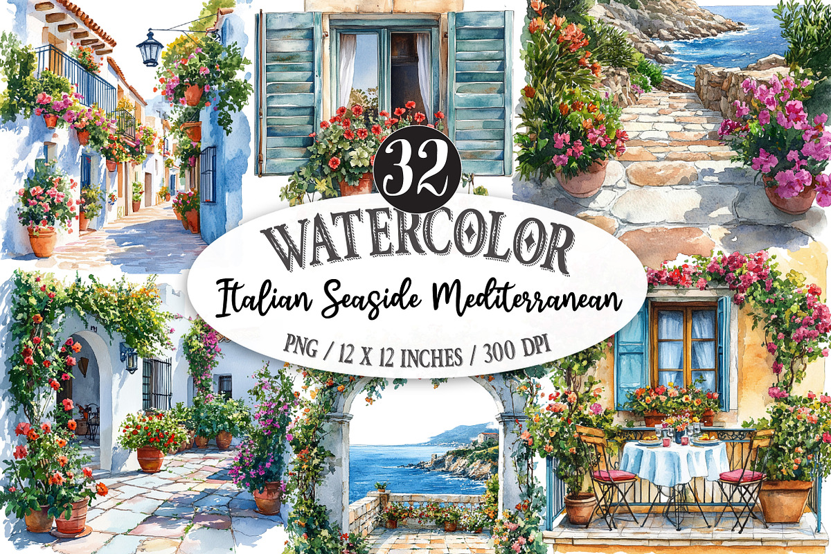 Italian Seaside Mediterranean Clipar, an Illustration by Designking (Photo 1 of 5)