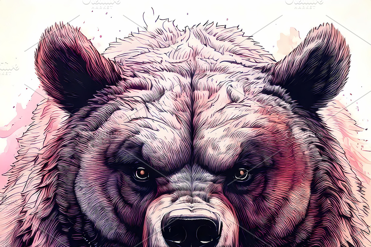 Ferocious roaring bear portrait with intense wild energy, an Animal Illustration by GoodGoods
