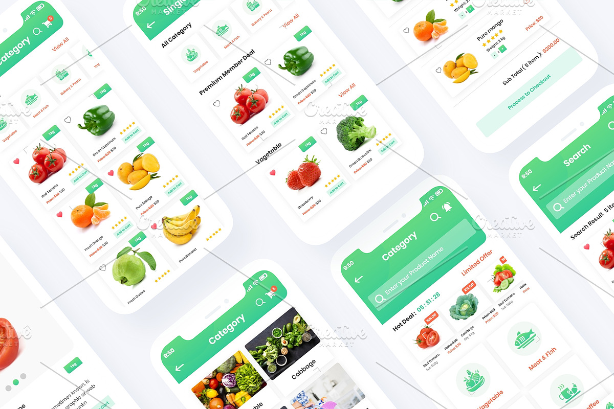 Supermarket Grocery Store Mobile App, an UI Kit Template by RiveupDigital (Photo 6 of 6)