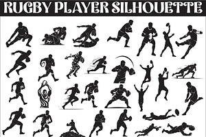 Rugby Player Silhouette Pack, an Illustration by Amazin_art