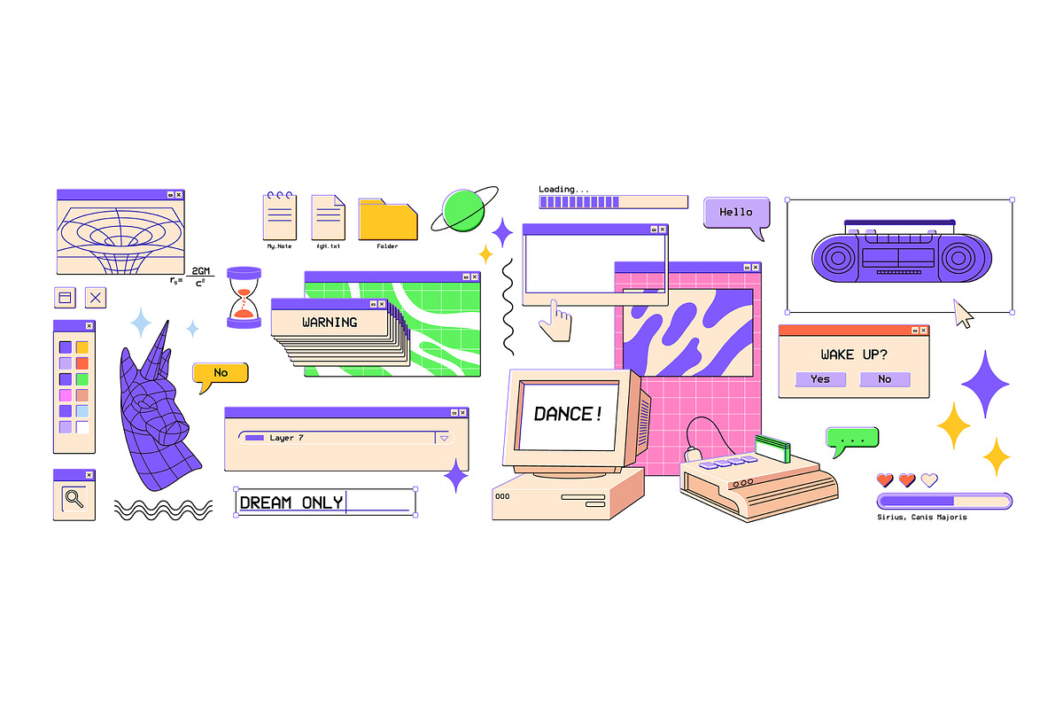 Retro user interface elements set, an Object Illustration by PaperTrident (Photo 2 of 5)