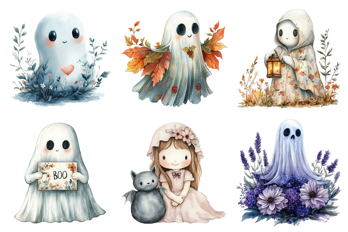Halloween Floral Ghost Clipart, an Illustration by Daily.Designs (Photo 4 of 5)
