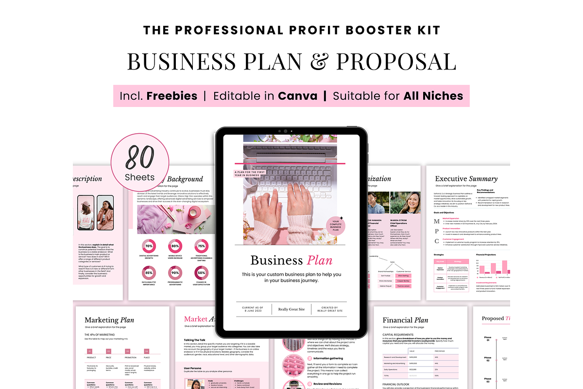 Business plan template canva, a Print Template by PlannersByBee