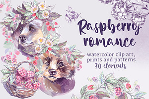 Raspberry romance. Watercolor set
