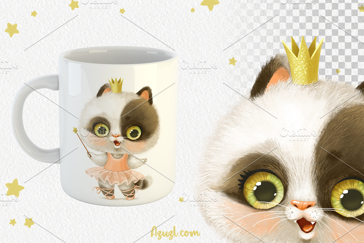 Cute cartoon kitten in tutu, an Animal Illustration by Azuzlikus (Photo 2 of 3)