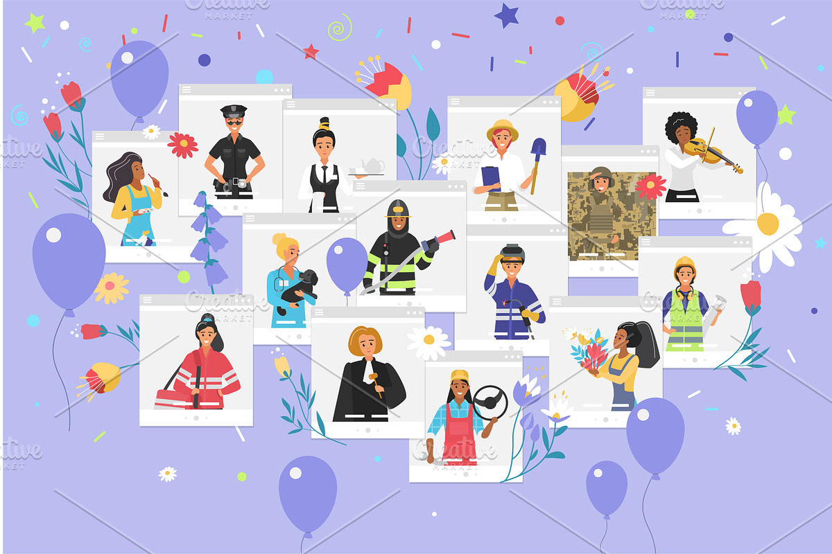 Labor day, female characters of, a Person Illustration by Lemberg Vector