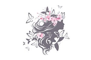 Sakura flowers and girl profile, an Object Illustration by Nenahliadava Design
