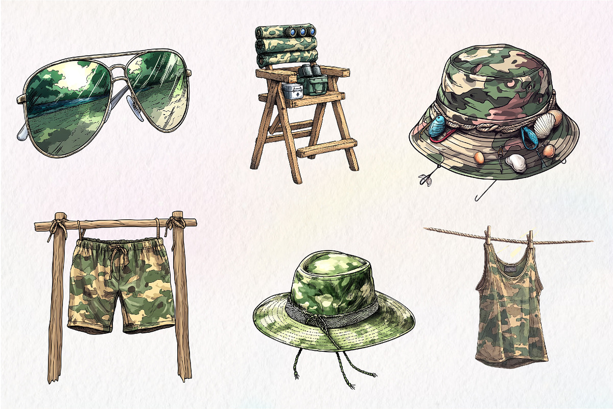Camouflage Summer Elements Clipart, an Illustration by CreationArt (Photo 5 of 5)