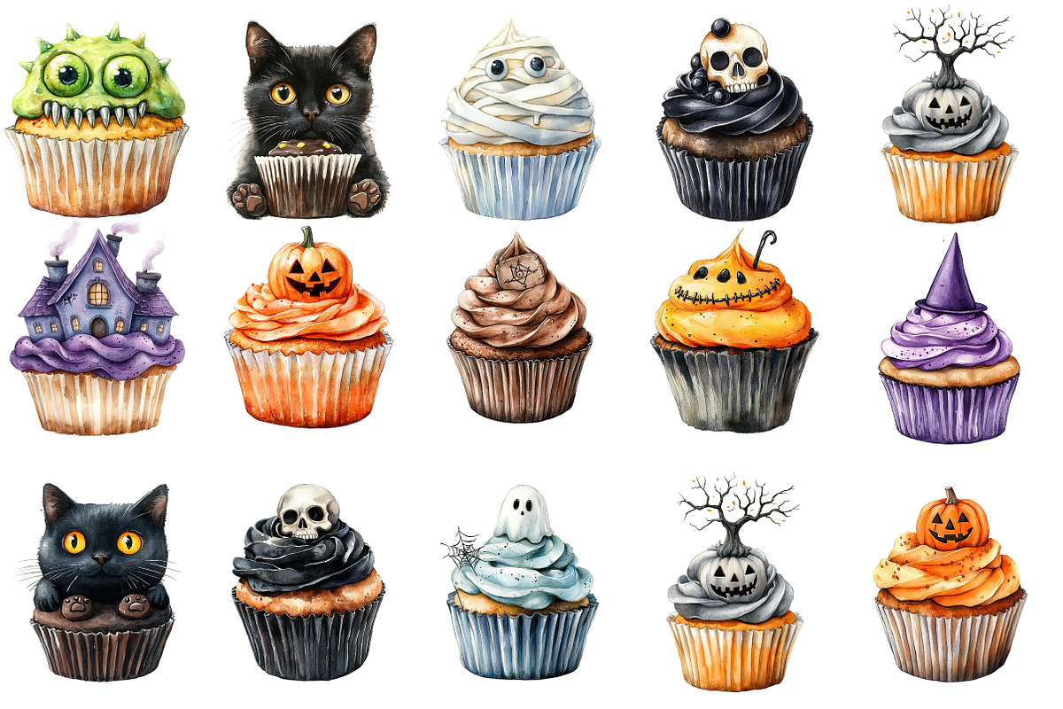 Watercolour Halloween Cupcake PNG, an Illustration by SinaCreation (Photo 3 of 5)
