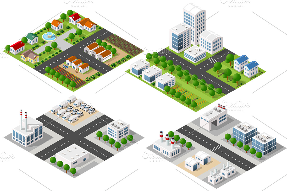Isometric bundle modern 3D city, an Object Graphic by AlexZeL
