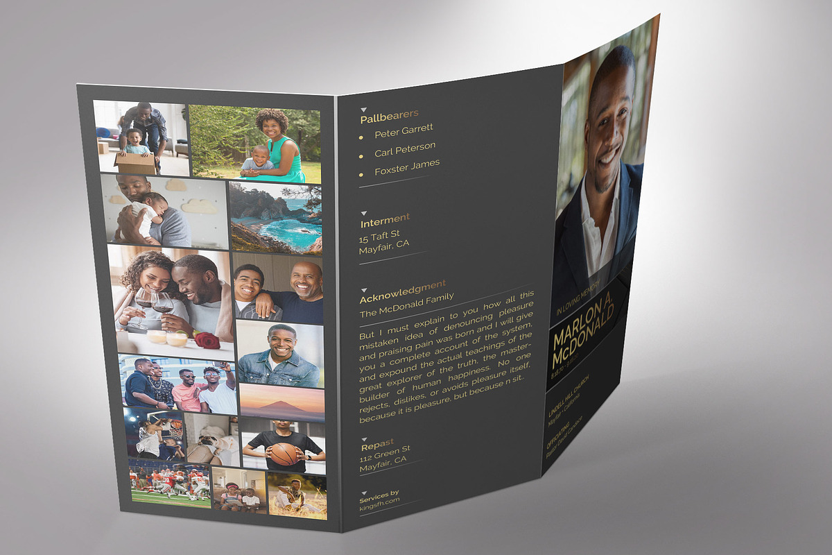 Gold Luxury Trifold Funeral Program, a Brochure Template by Godserv Designs (Photo 7 of 11)