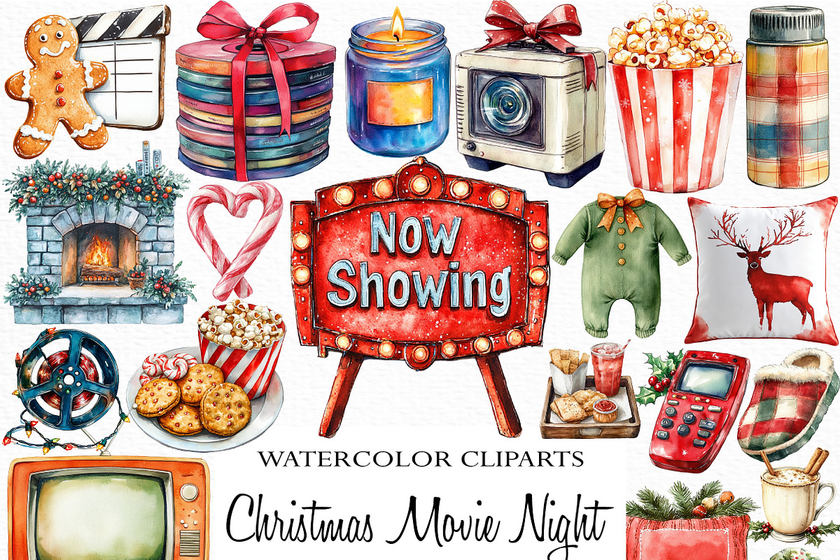 Christmas Movie Night Clipart, an Illustration by Craft Nest (Photo 1 of 6)