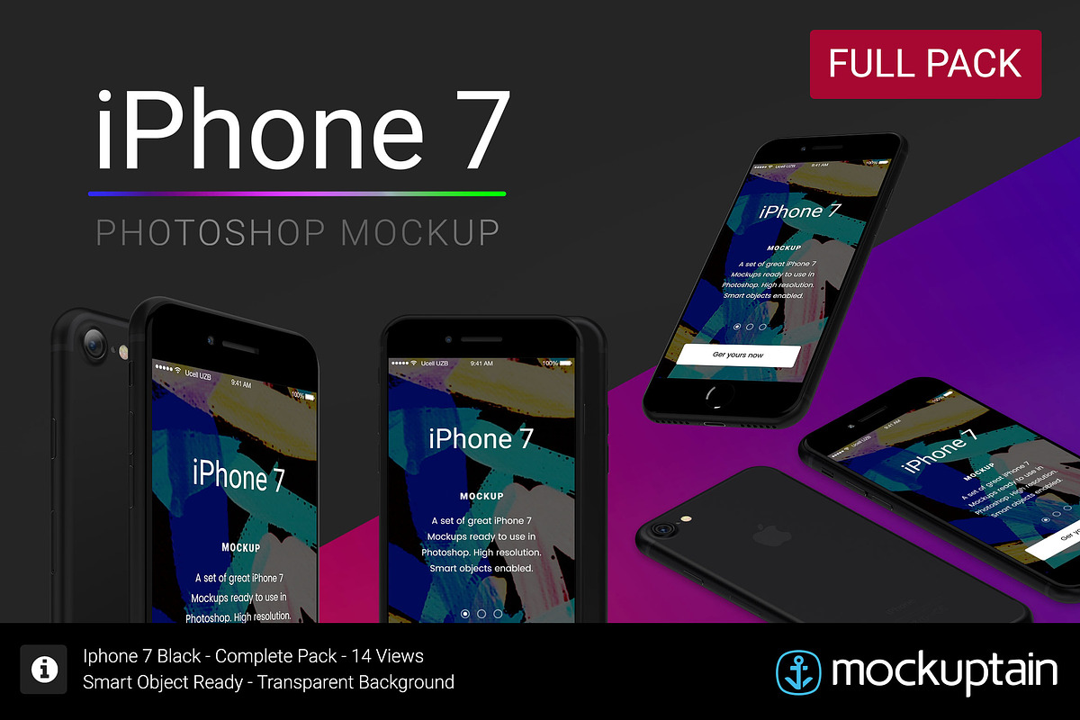 Iphone 7 Mockup Black Full Pack, an iPhone Mockup by mockuptain (Photo 1 of 7)