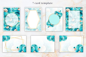 Card Template Watercolor Blue Fowers