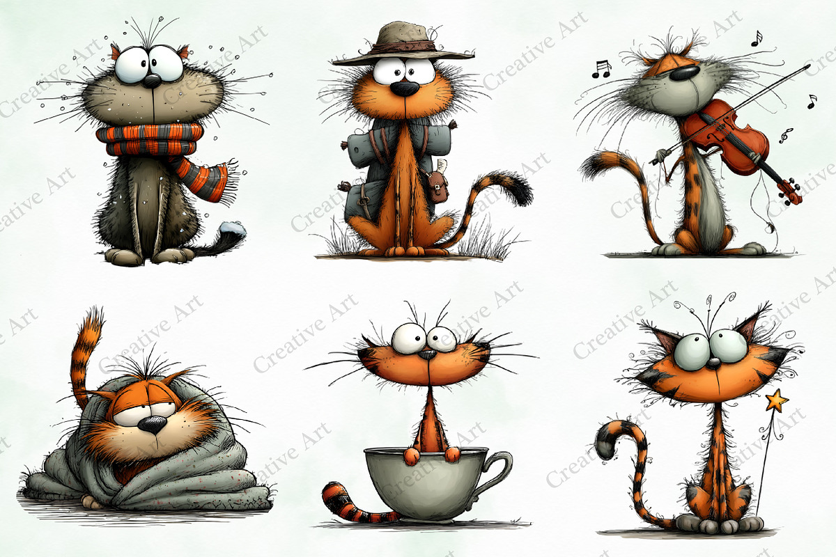 Whimsical Cats Clipart Bundle, an Illustration by Creative Art (Photo 3 of 11)